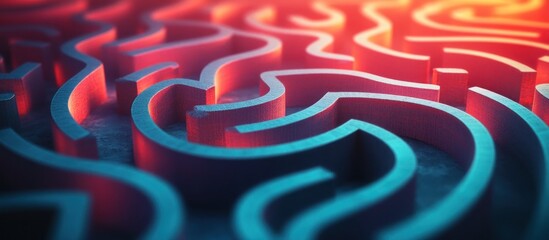 Wall Mural - a close-up view of a blue and red maze with a deep, mysterious look.