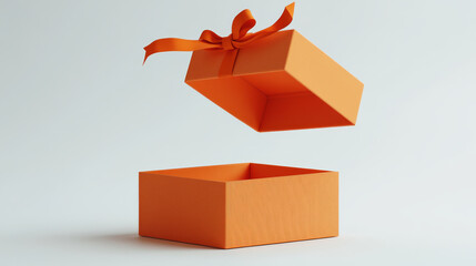 open orange gift box with ribbon floats above its base, creating sense of surprise and anticipation.