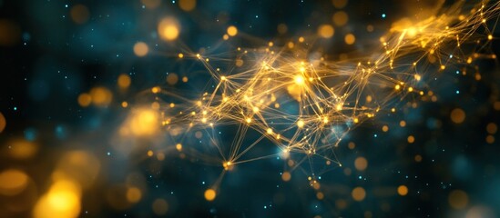 abstract glowing network of connected dots and lines in a dark blue background.