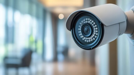 Surveillance camera in a modern indoor environment, focusing on security and monitoring.