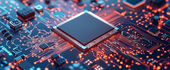 Future printing circuit board/Future printing circuit board. Technology background with multi-color bokeh. 3D rendering.
