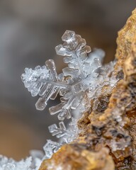 Canvas Print - A delicate snowflake rests on a branch. AI.