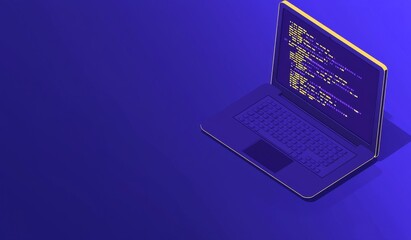 Web development, software development, and programming concept. Abstract programming language on laptop screen. Laptop and icons company network.