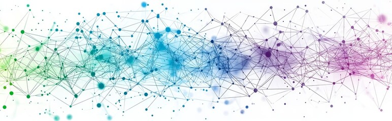A white global communication banner with a colorful network.