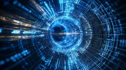 3D rendering of a scientific technology binary code matrix that conveys connectivity, complexity, and data flood of today's digital world.