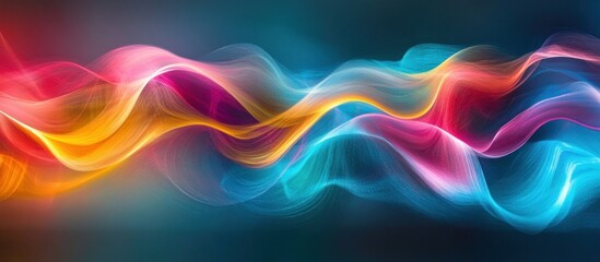 Wall Mural - Abstract colorful wavy pattern with flowing and blending colors against a dark background.