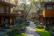 © Graph Squad - Modern wooden cabins nestled in a lush green forest setting.