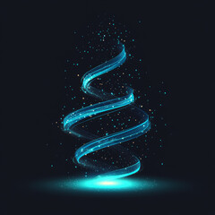 abstract glowing blue light spiral with sparkling particles on a black background.