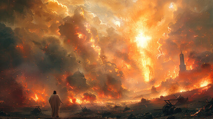 epic apocalyptic scene with fiery destruction