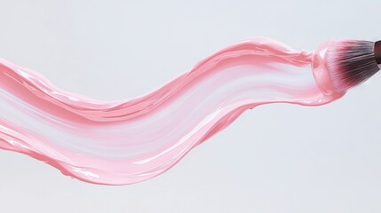 Canvas Print -  Paintbrush with pink paint wave on white background