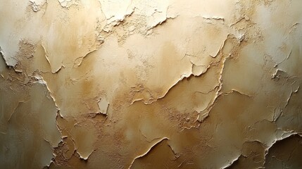 Poster - The surface displays a unique texture with varying tones of beige, featuring layers of paint and plaster that create depth and interest. This artistic design enhances the space.