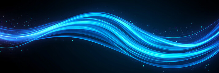 Abstract blue light waves on a dark background.