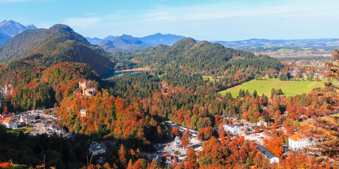 Wall Mural - panoramic area of hohenschwangau castle near fussen, germany in autumn time.