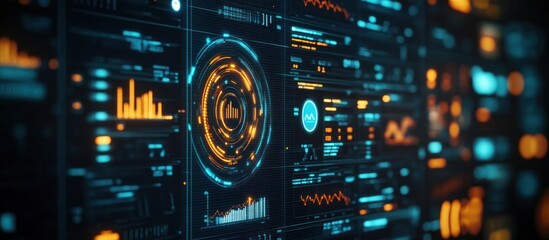 Wall Mural - futuristic user interface with data visualization and digital information displayed on a screen.