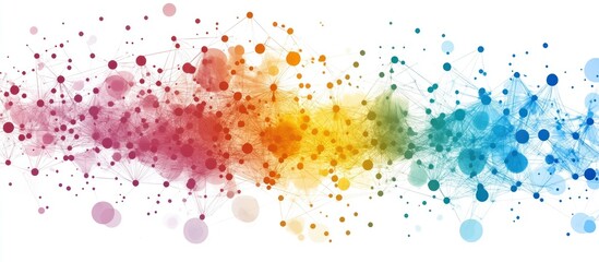 Wall Mural - abstract background with connected dots in rainbow colors.