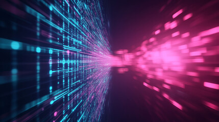 Abstract digital art with vibrant blue and pink lights.