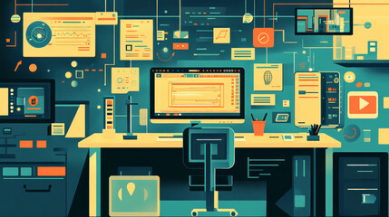 Building software involves using technology to automate tasks. This includes coding, managing code, testing, and using tools to develop applications.