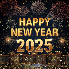 festive background with a golden text happy new year 2025