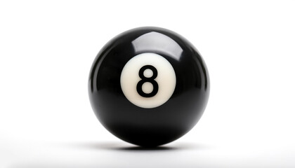 number 8 eight ball, the black ball, used in pool billiard games on side position provides copy space for text. background concept isolated white