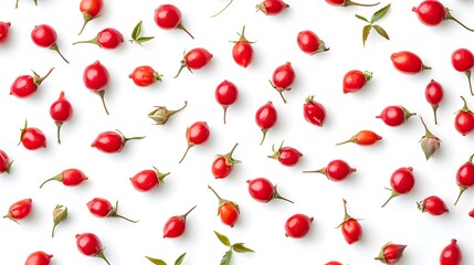 Wall Mural - Vibrant Rosehip Rosa Canina Berries on White Background