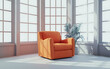 © AfzalArij - Orange chair and green plant in a minimalist white room  modern interior design  relaxation and tranquility