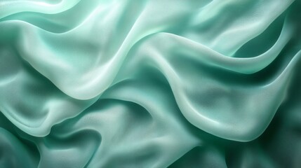 Fototapete - The delicate teal fabric flows gently across a flat surface, showcasing rich texture and subtle movement, illuminated by soft ambient light.