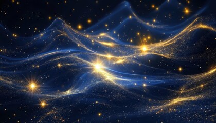 Wall Mural - Beautiful cosmic waves illuminated by golden stars in a dark night sky