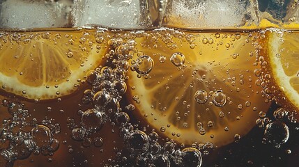 Poster -    a lemon sliced into wedges, submerged in chilled water, and surrounded by nearby ice cubes