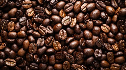 Wall Mural -   A mound of coffee beans rests atop another heap of brown coffee beans, which in turn sits atop yet another pile of brown coffee beans