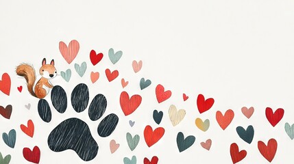 Canvas Print -  A fox and dog's paw with hearts emerging from each