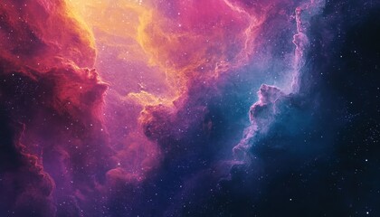 Wall Mural - Vibrant cosmic clouds illuminated by starlight in deep space at night