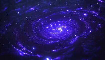 Wall Mural - A vivid spiral galaxy illuminated with vibrant purple hues against a dark backdrop
