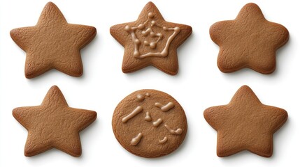 An assortment of gingerbread cookies in white and brown colors arranged artistically, creating a festive and inviting display on a light grey surface