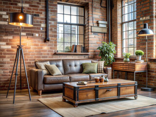 An industrial living room with rustic touches