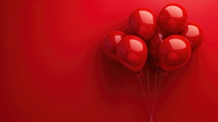 Red balloons set against a red backdrop providing ample space for text The banner features a solid red design