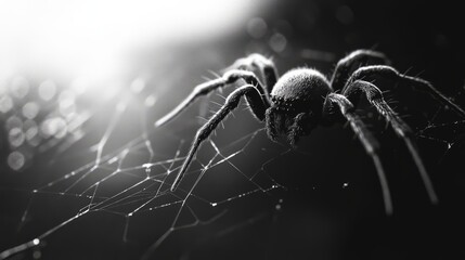 Wall Mural - dark background with spider and spider web