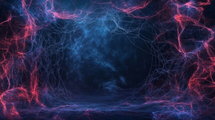 Wall Mural - neon halloween background with neon spider web