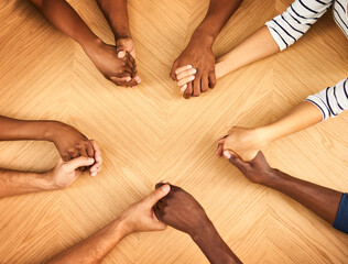 Aufkleber - Holding hands, business and people with support in office of problem solving, collaboration and creative integration. Staff, community and team building with solution for synergy, trust and agreement