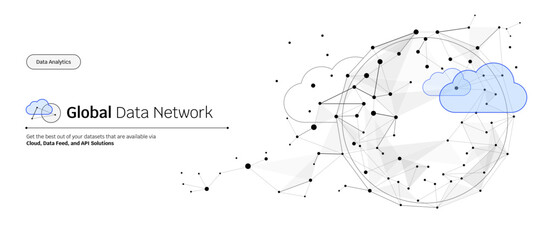 Wall Mural - abstract big in cloud global data network connection banner or header, wireframe black connected dot