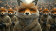 © sommersby - A fox in a warm coat exudes confidence while surrounded by a crowd of similar foxes in a lively urban environment on a snowy day