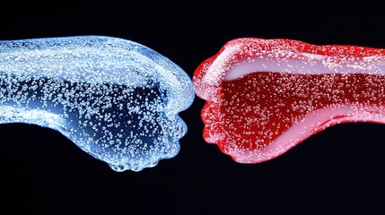 Poster -   A close-up of a red and blue object resembling a human stomach