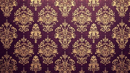 Poster -  A wallpaper featuring a dark purple background with a pattern of gold florets overlaid in gold color