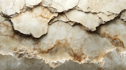 The shot captures a detailed view of a cracked stone wall, showcasing intricate patterns and mineral streaks. The natural textures and hues create an earthy, rustic appearance.