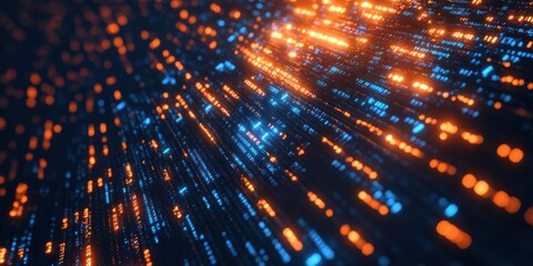 Abstract background with blue and orange glowing lines.