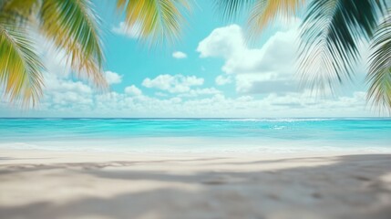 Poster - Tropical beach paradise with turquoise waters and palm-fringed shores, AI