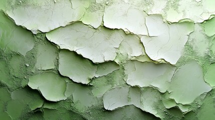 Aufkleber - The textured wall features vibrant green paint that is peeling and cracking, revealing a worn, layered structure underneath in daylight.