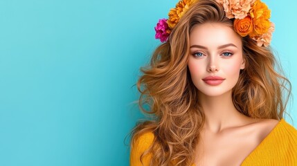 Joyful Fashion Portrait with Floral Accents