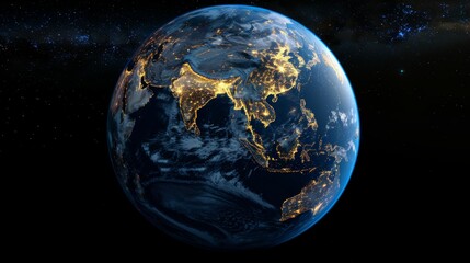 3d earth with realistic cloud atmosphere and night lights in asia