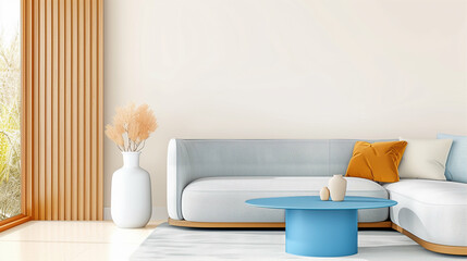 Wall Mural - Sofa in modern living room with minimalist interior design and stylish decor