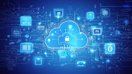 Poster - Secure Cloud Computing Network with Data Security and Connectivity Icons